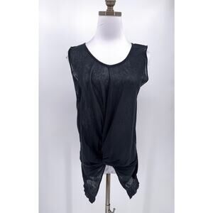Crea Concept Womens Black Woven Cotton Twist Front Artsy Sleeveless Tunic Top